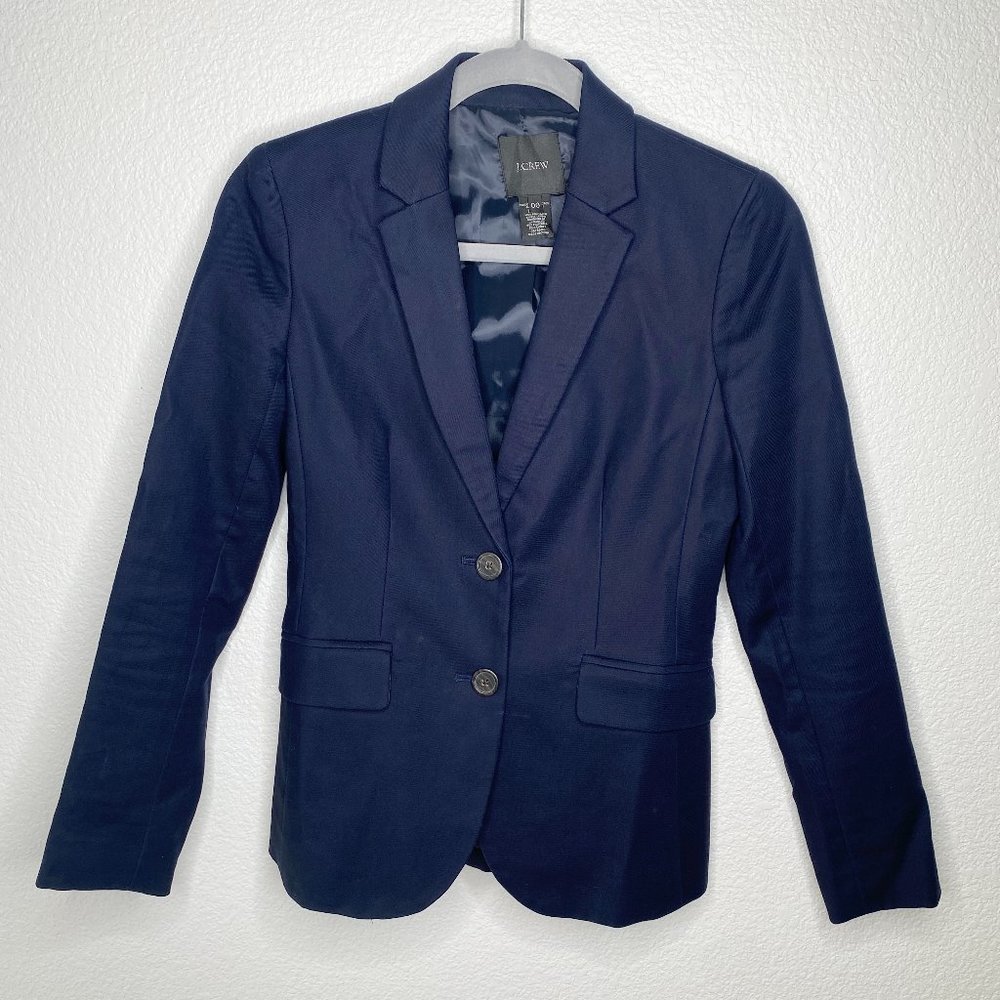 J Crew Superfine Navy Cotton Blazer 2-Button Size 00